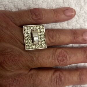 Sterling Silver with Crystals Ring Size 9 Gorgeous Statement Ring